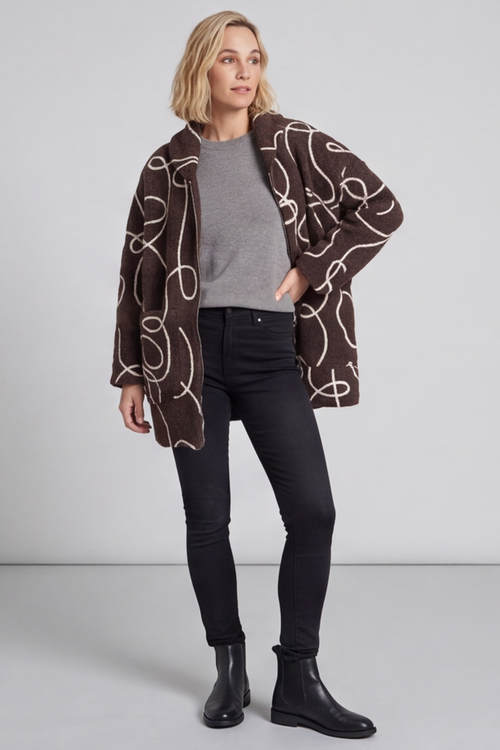 Olympia Embroidered Pattern Wool Jacket Cocoa - Image 2
