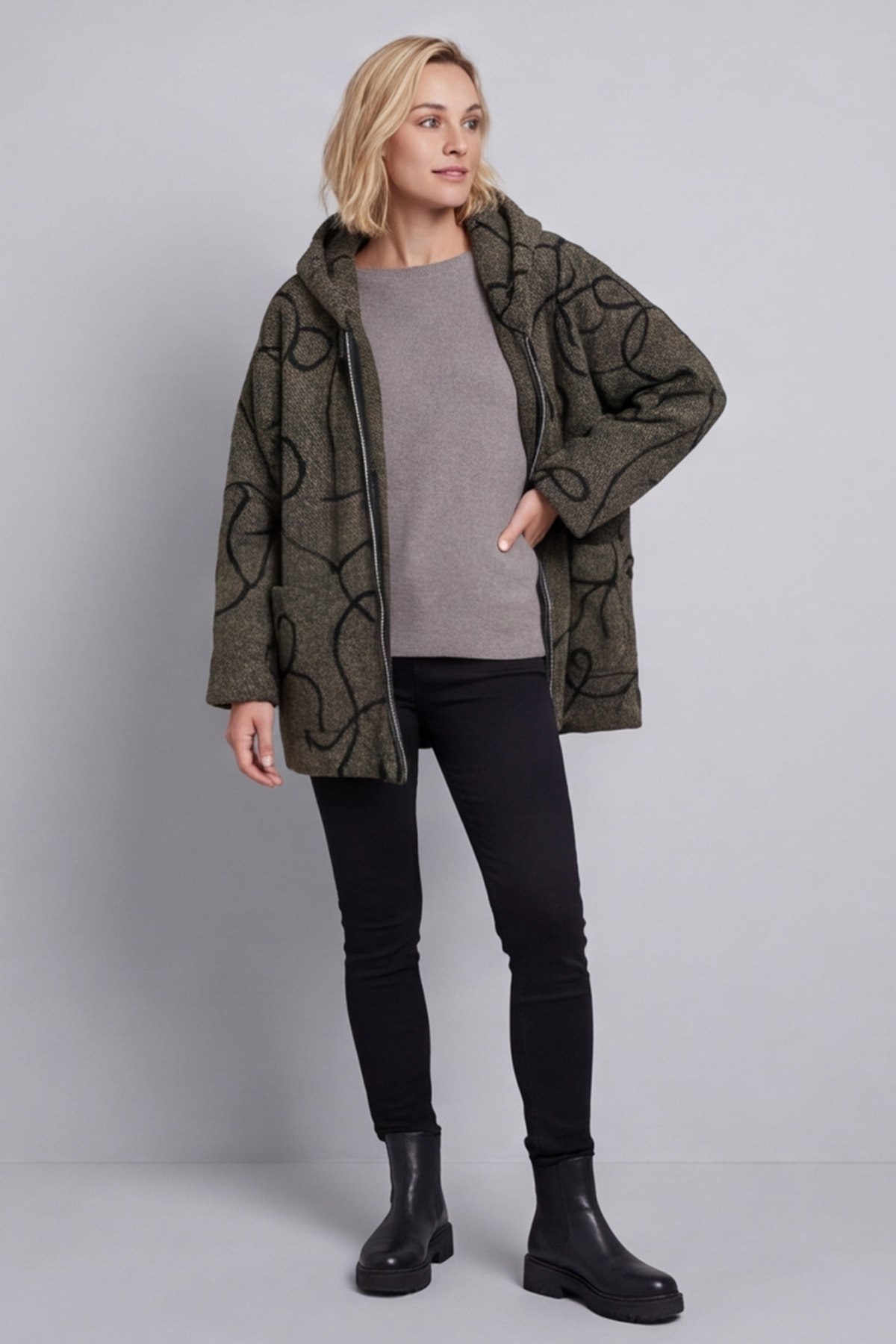 Olympia Embroidered Pattern Wool Jacket Khaki