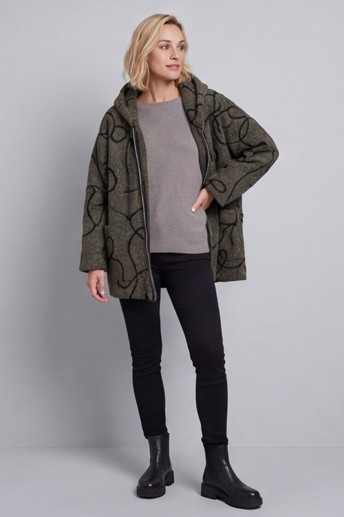 Olympia Embroidered Pattern Wool Jacket Khaki - Image 2