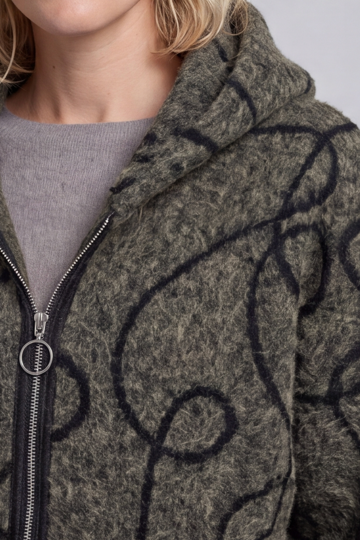 Olympia Embroidered Pattern Wool Jacket Khaki