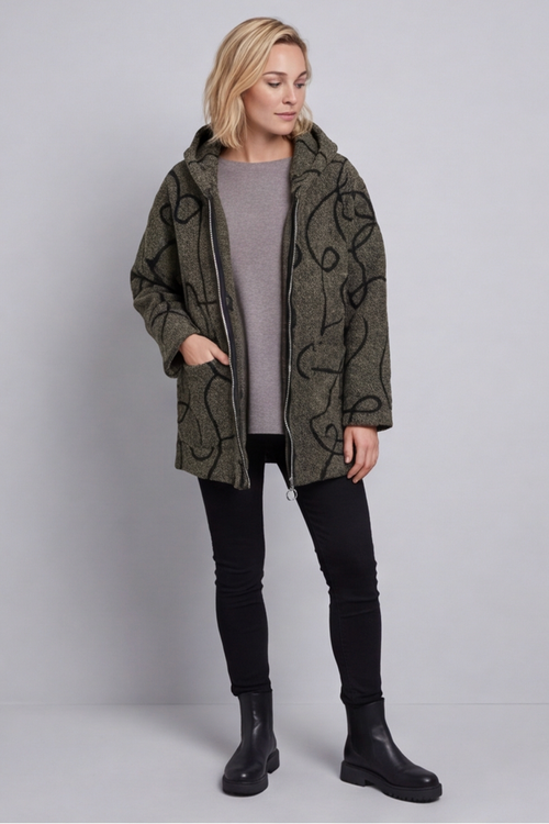 Olympia Embroidered Pattern Wool Jacket Khaki - Image 4