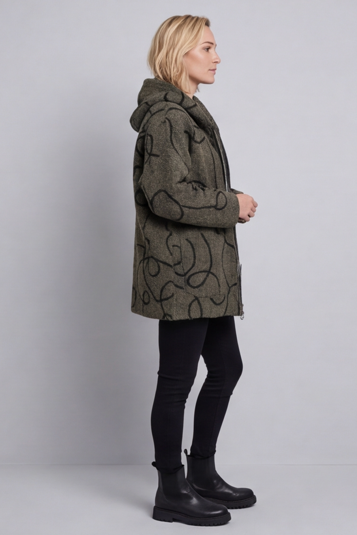 Olympia Embroidered Pattern Wool Jacket Khaki