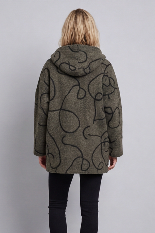 Olympia Embroidered Pattern Wool Jacket Khaki - Image 6
