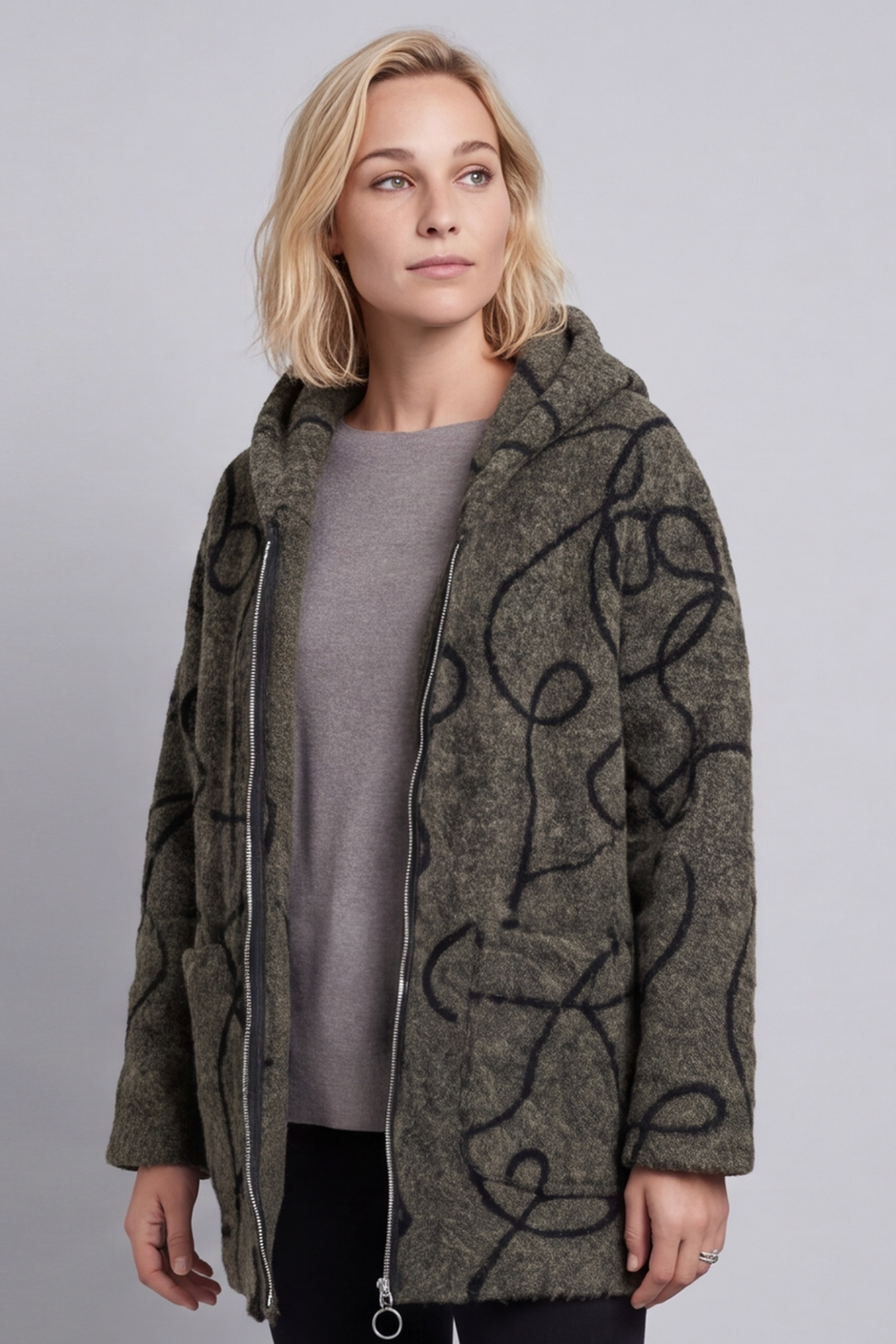 Olympia Embroidered Pattern Wool Jacket Khaki