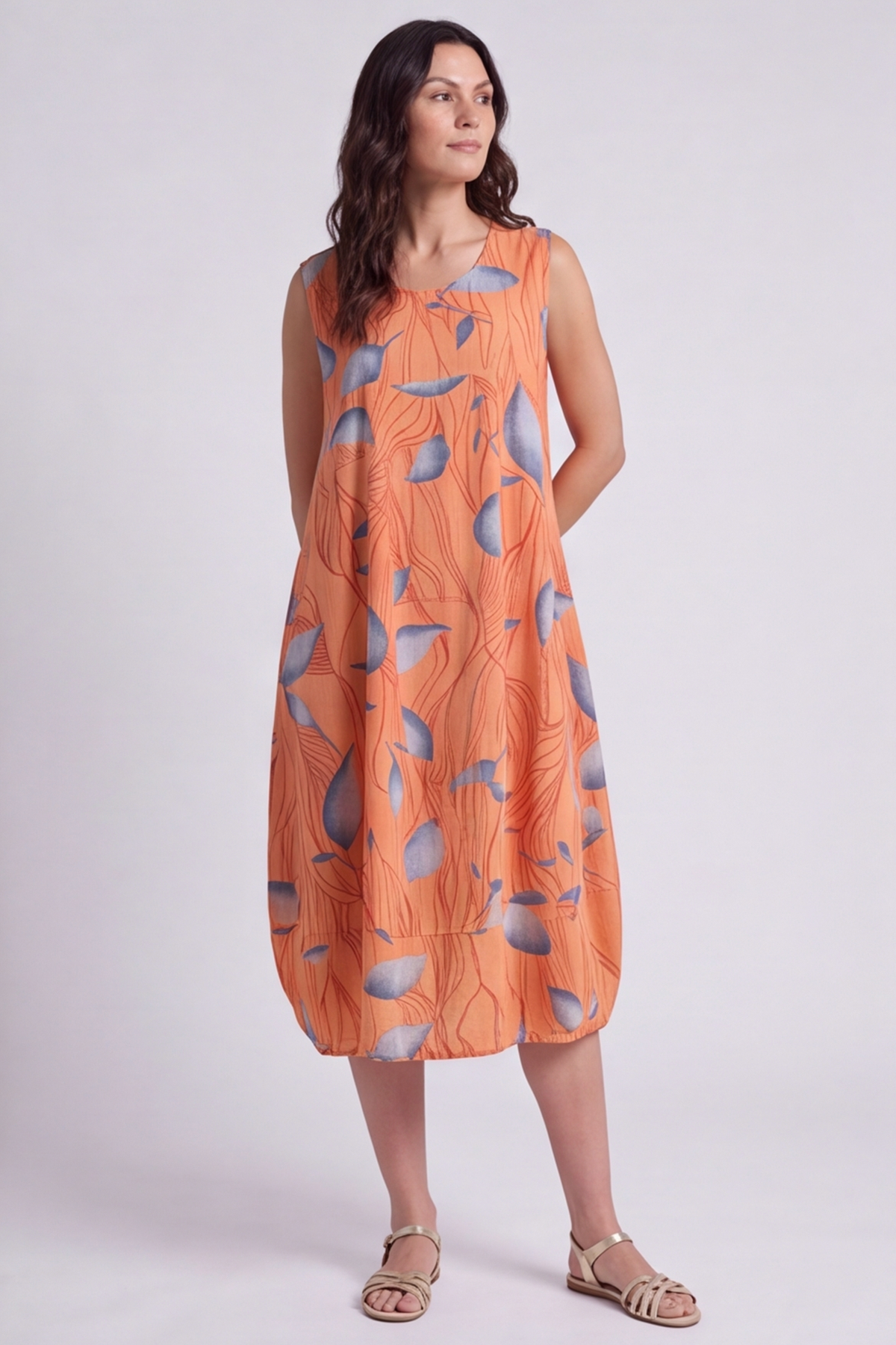 Carrie Sleeveless Print Cotton Dress Orange