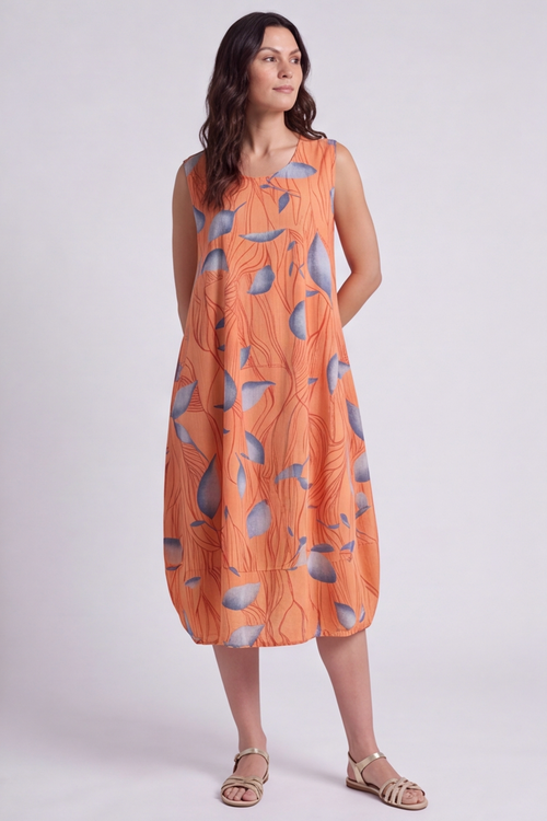 Carrie Sleeveless Print Cotton Dress Orange - Image 3