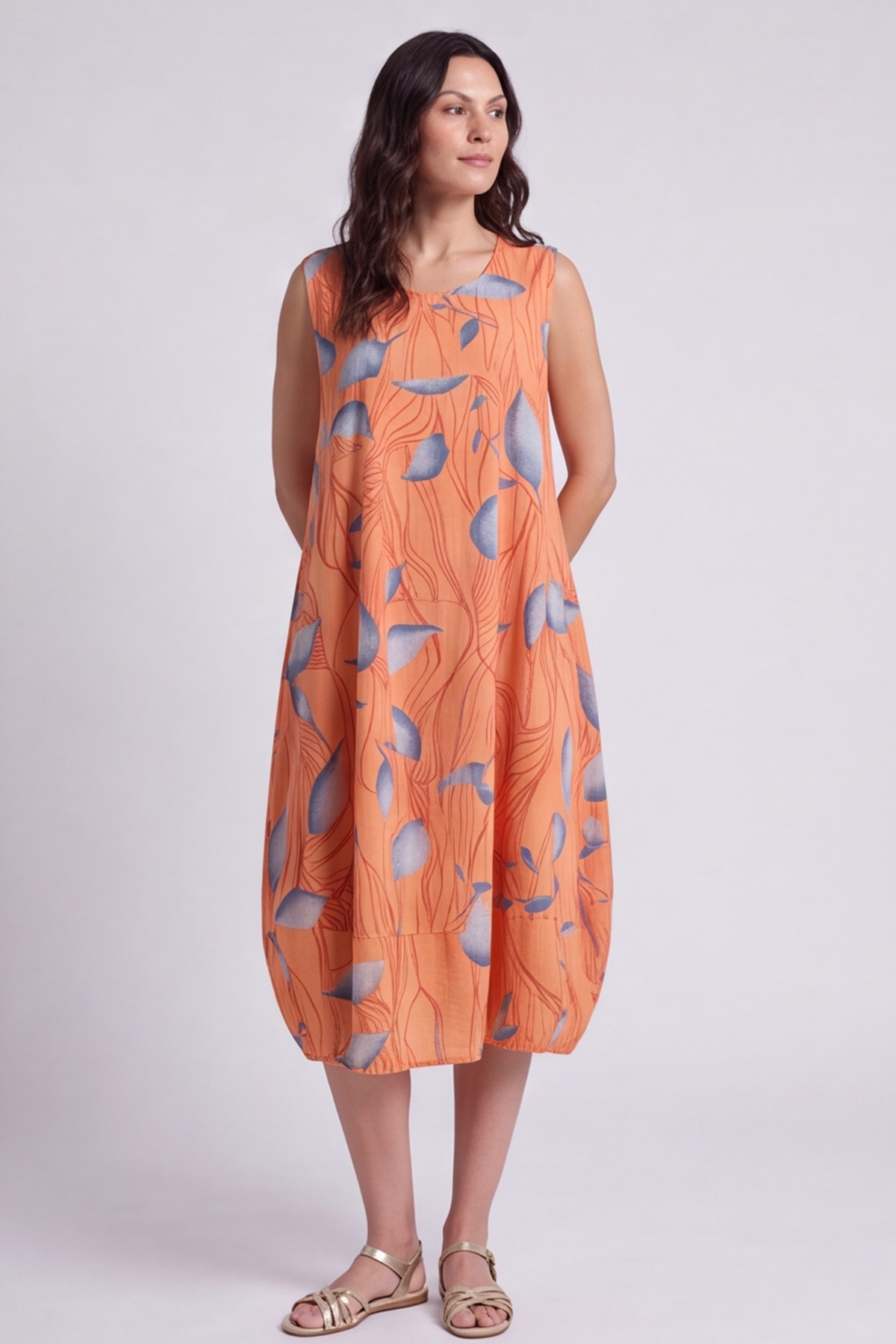 Carrie Sleeveless Print Cotton Dress Orange