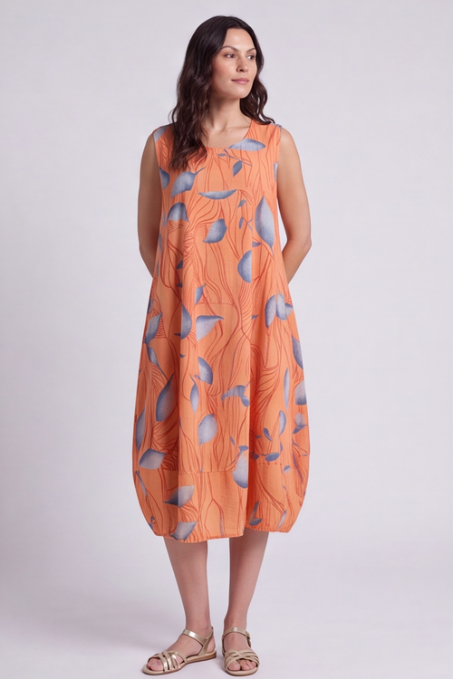 Carrie Sleeveless Print Cotton Dress Orange - Image 4