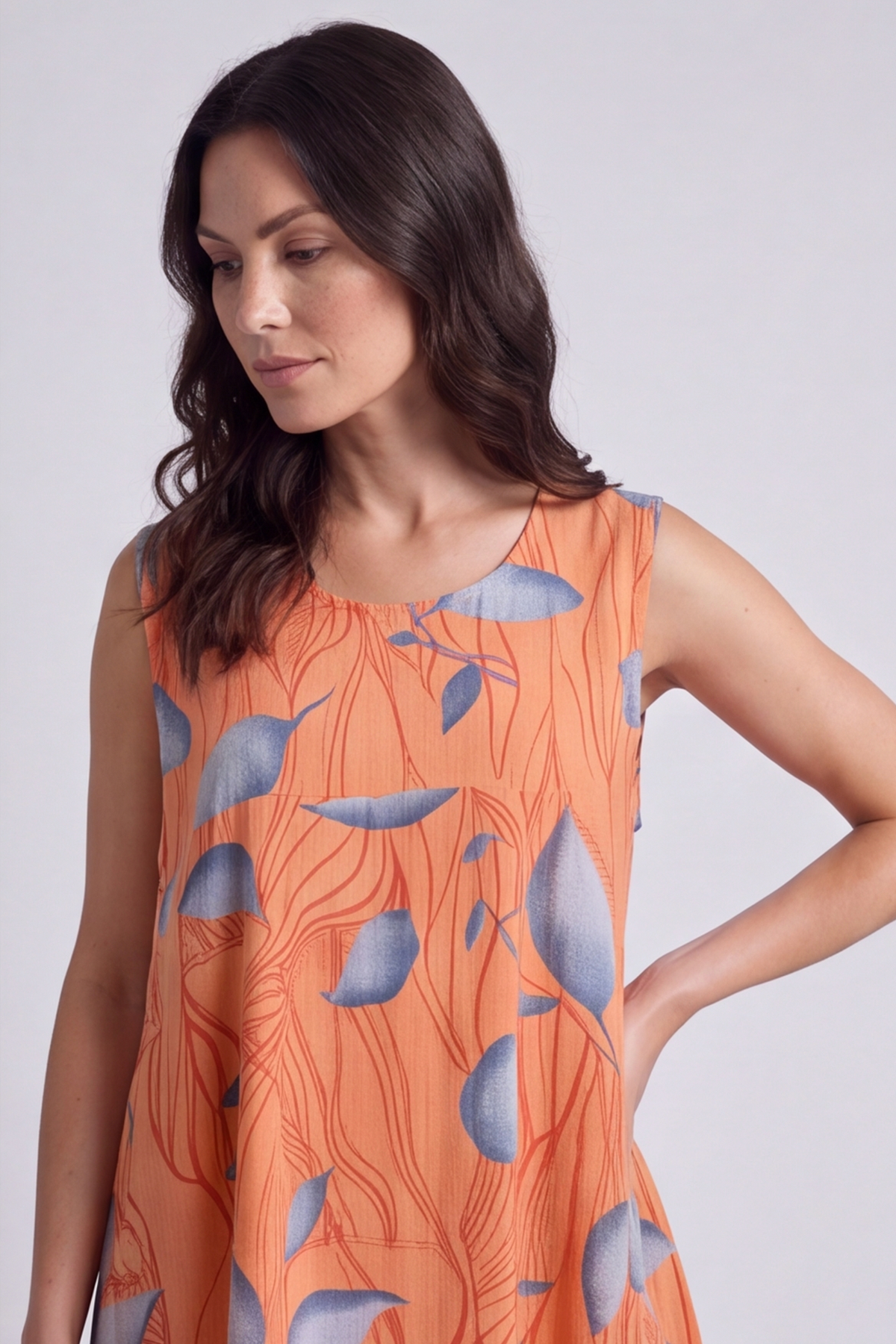 Carrie Sleeveless Print Cotton Dress Orange