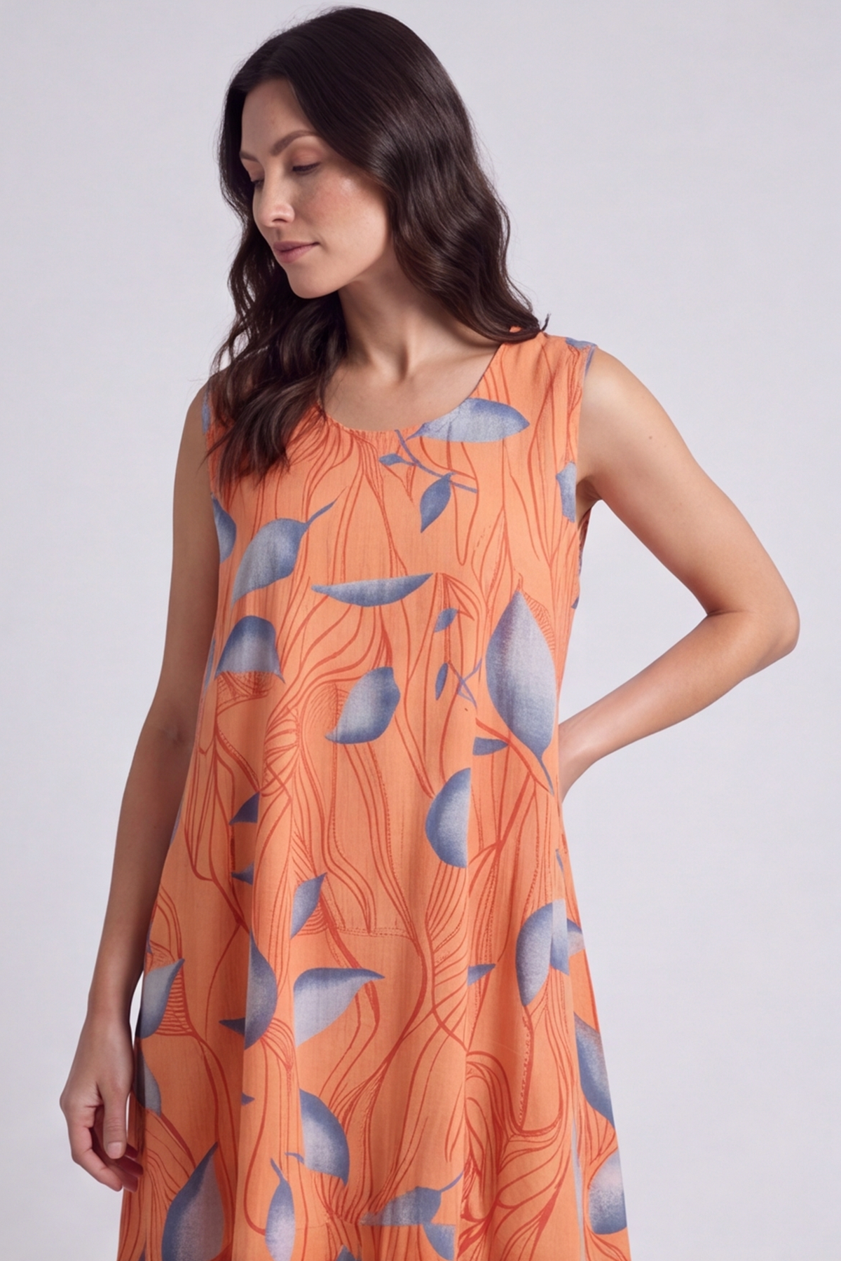 Carrie Sleeveless Print Cotton Dress Orange