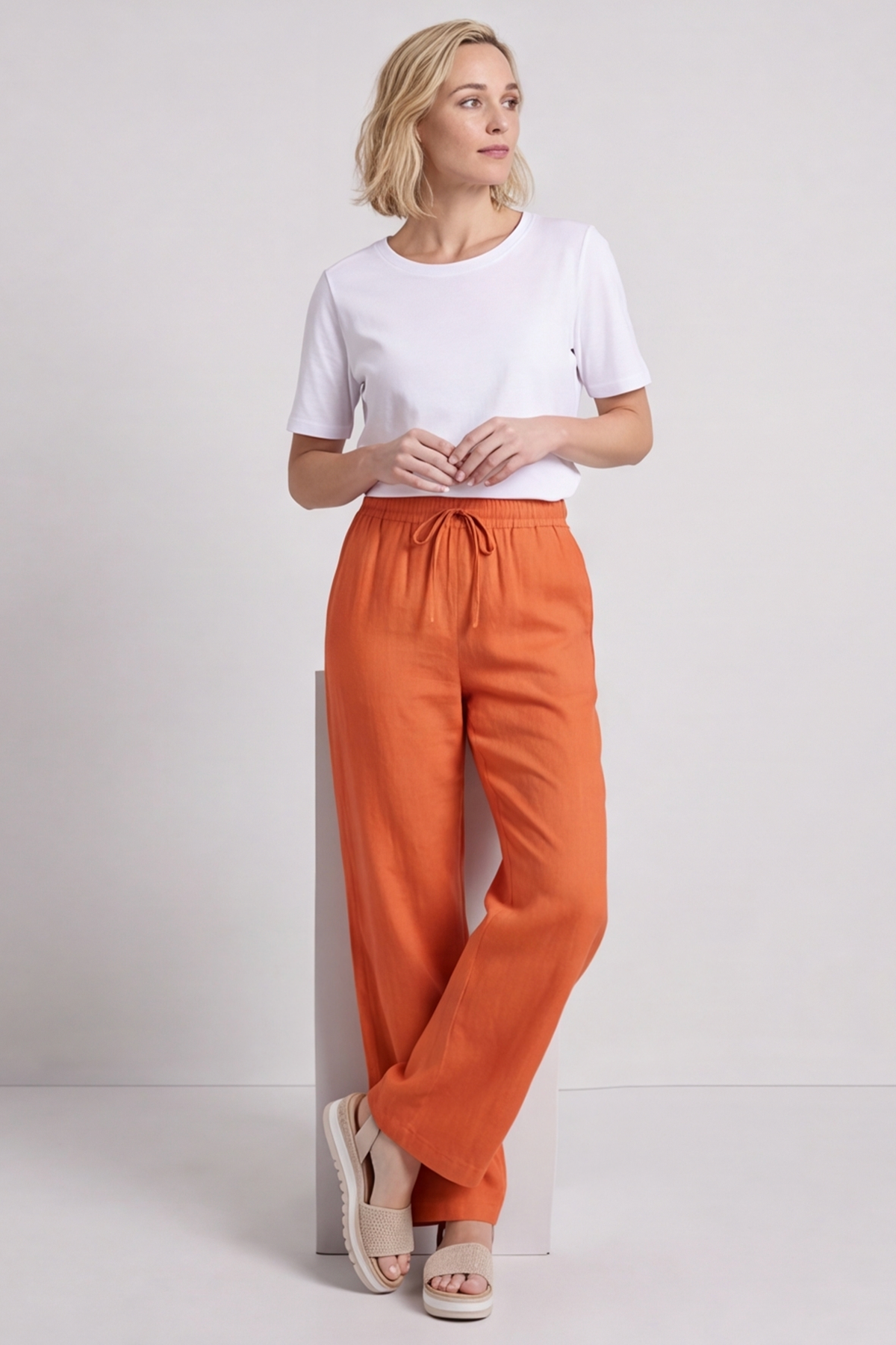 Elena Linen Orange Trousers