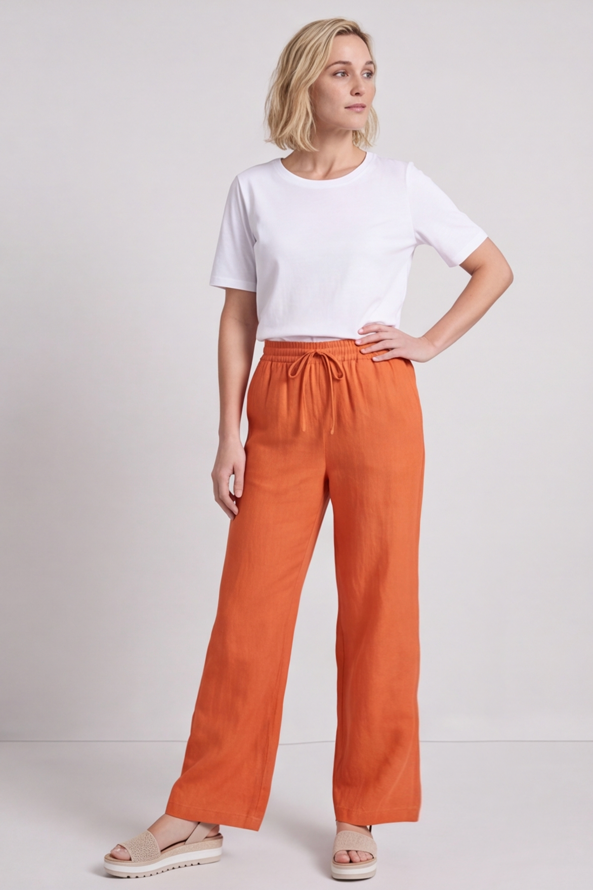 Elena Linen Orange Trousers