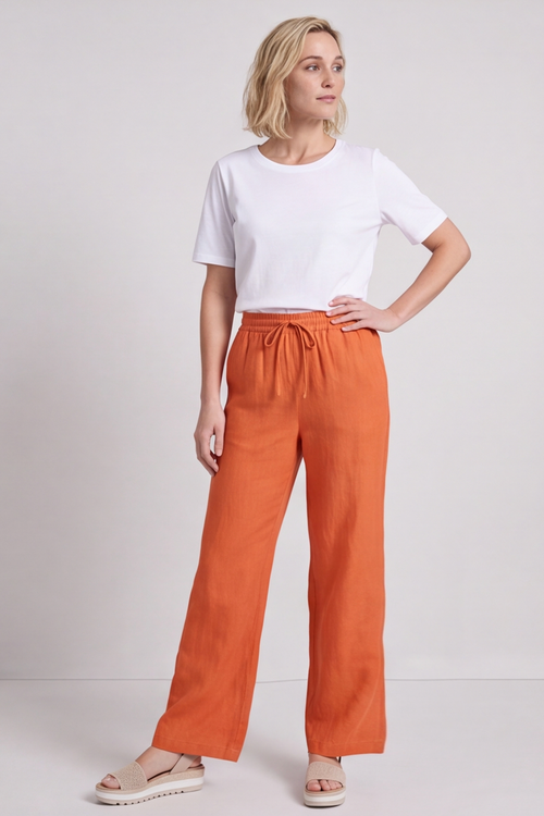 Elena Linen Orange Trousers - Image 4