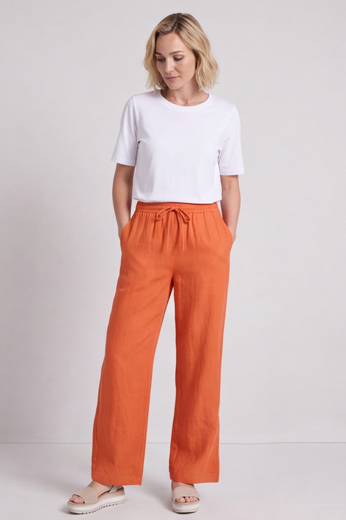 Elena Linen Orange Trousers - Image 6