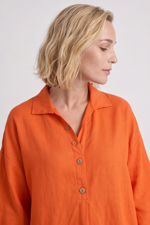 Elena Linen Orange Trousers - Image 3
