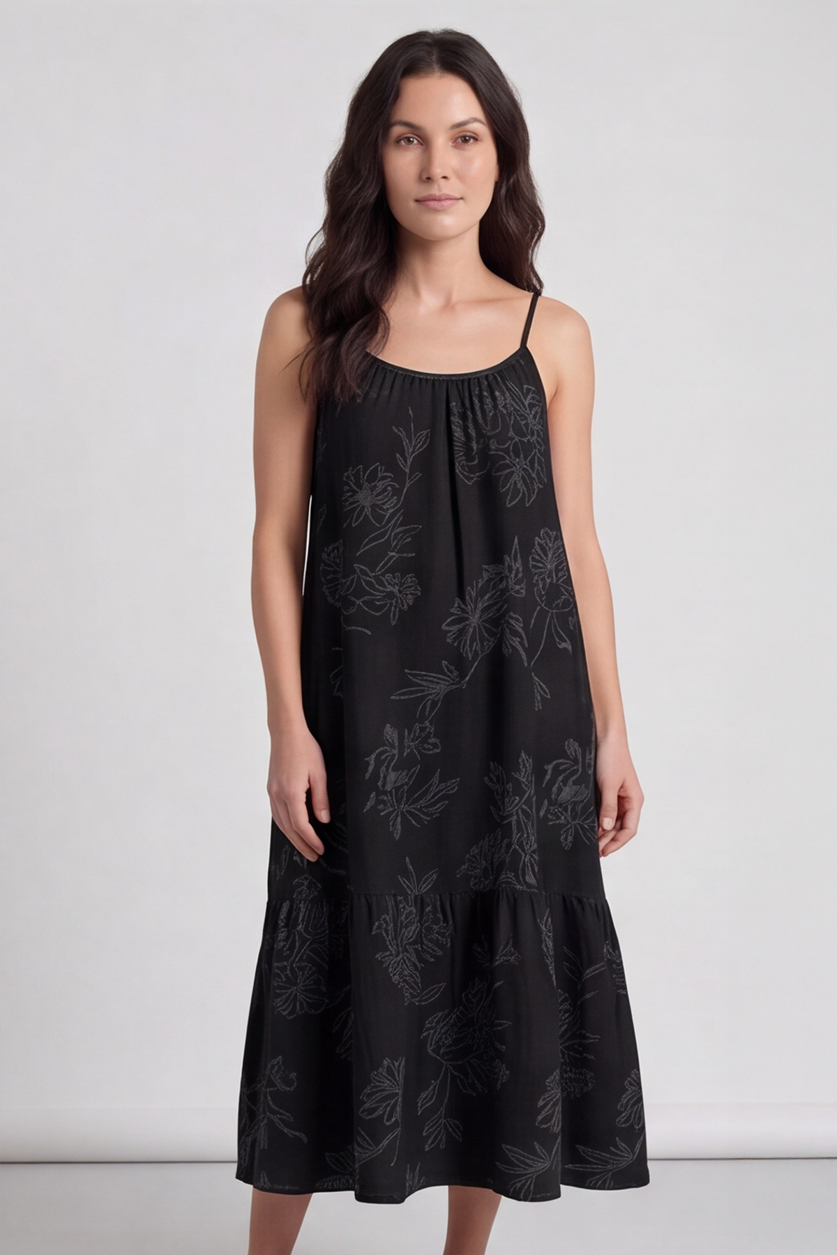 Oswin Print Strap Charcoal Dress