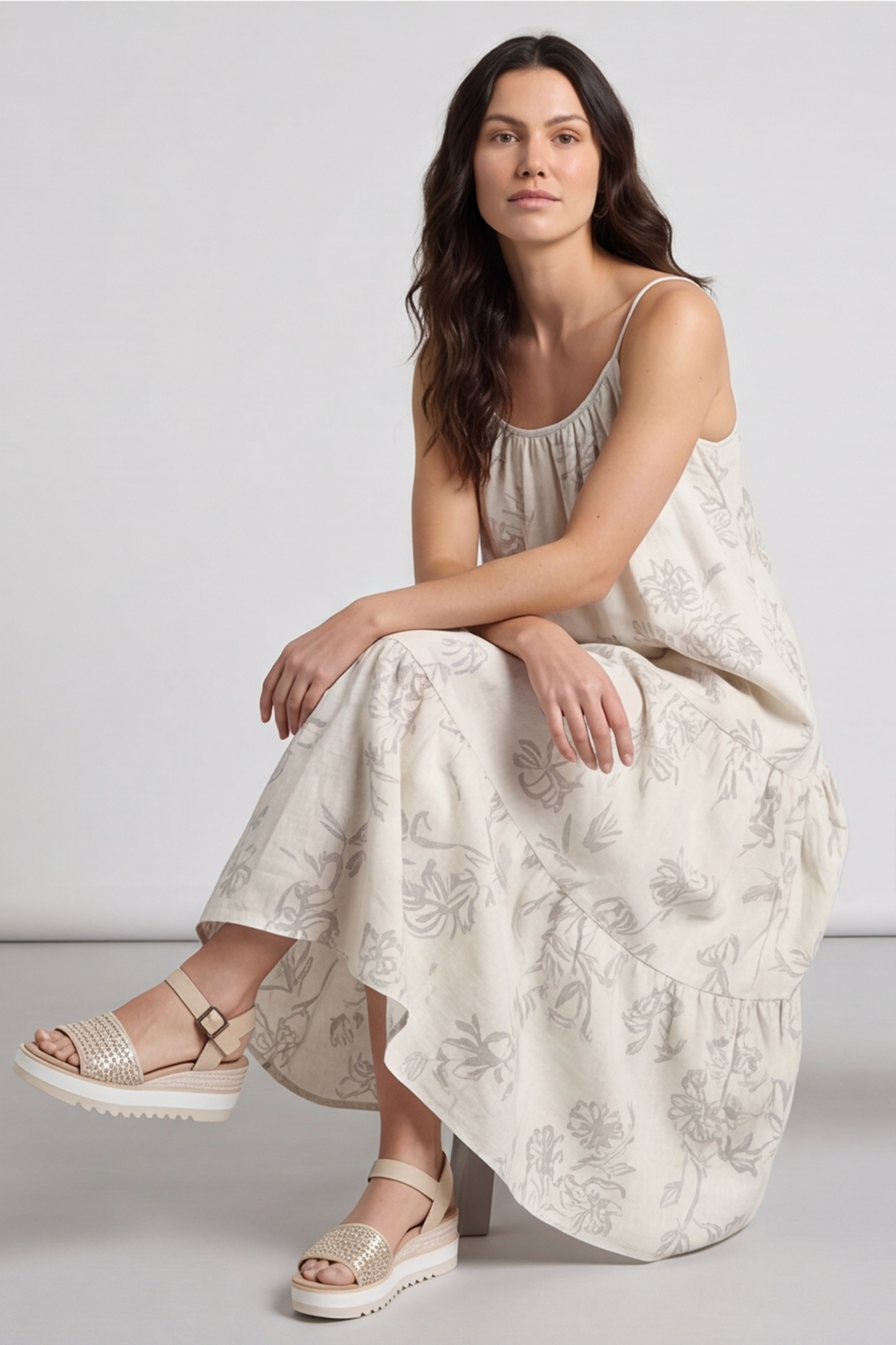 Oswin Print Strap Off White Dress