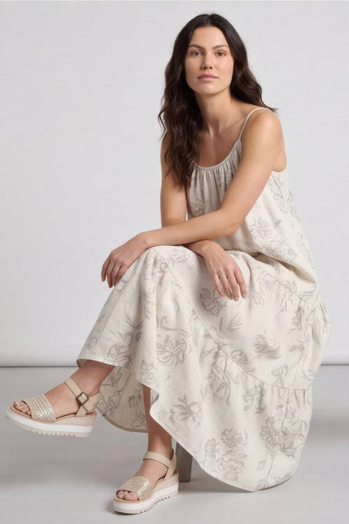 Oswin Print Strap Off White Dress - Image 3