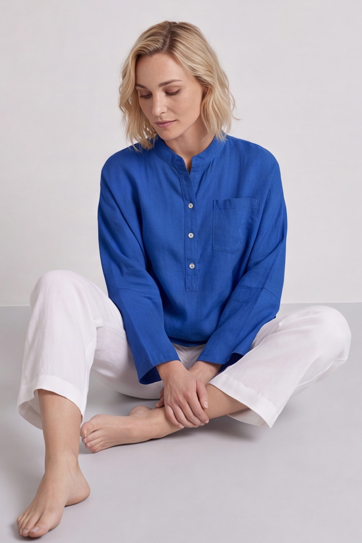 Adrielle Linen Shirt Colbalt