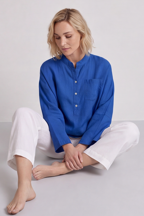 Adrielle Linen Shirt Colbalt - Image 4