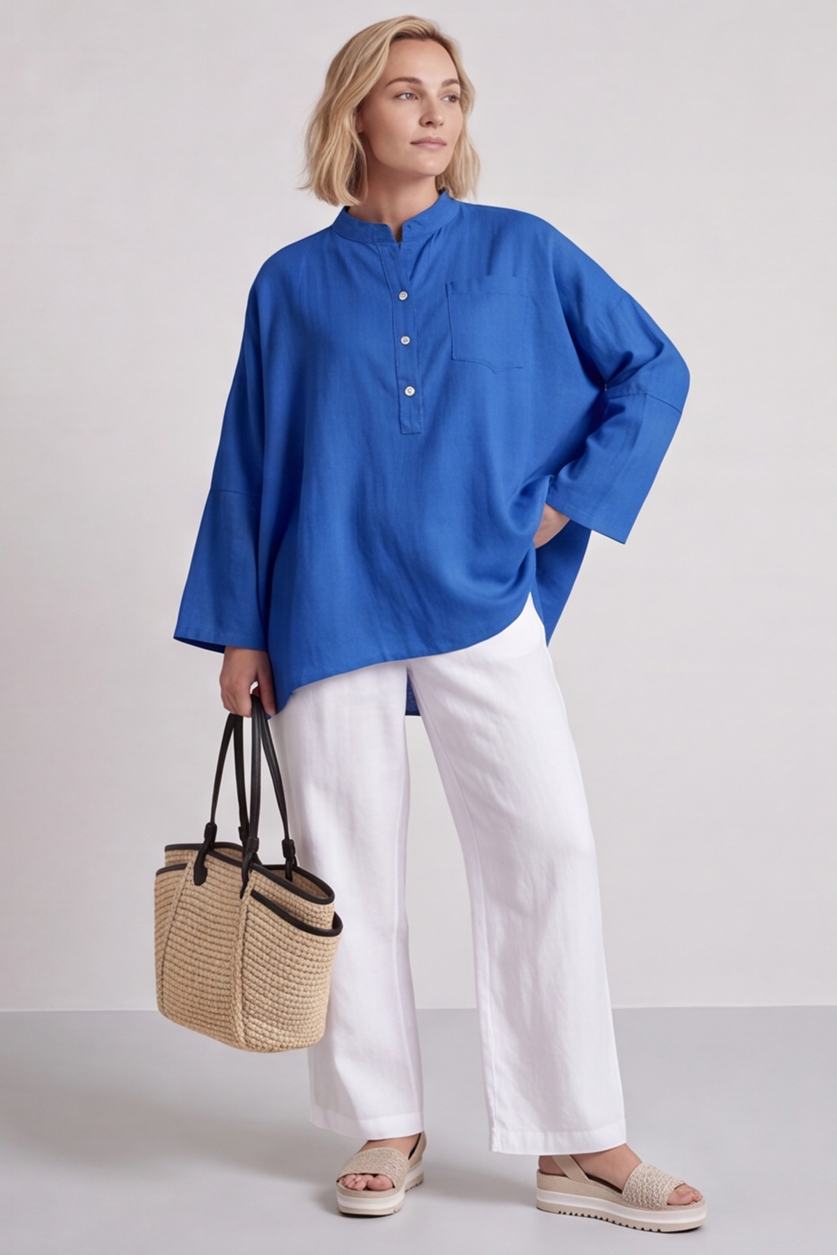Adrielle Linen Shirt Colbalt