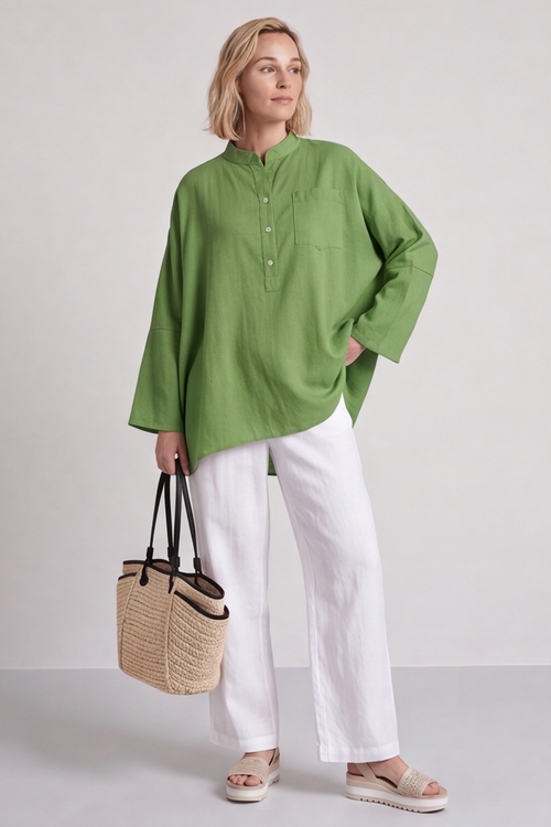 Adrielle Linen Shirt Green - Image 4