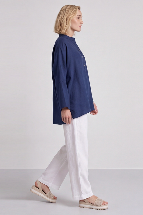 Adrielle Linen Shirt Navy - Image 4