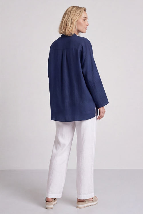 Adrielle Linen Shirt Navy - Image 5
