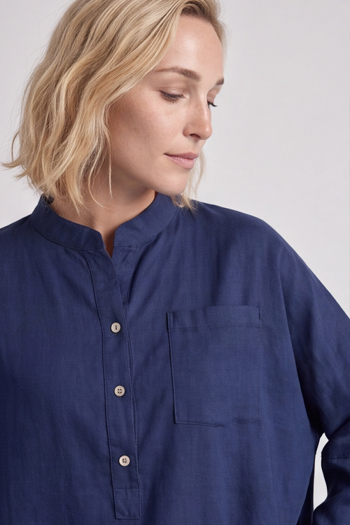 Adrielle Linen Shirt Navy - Image 6