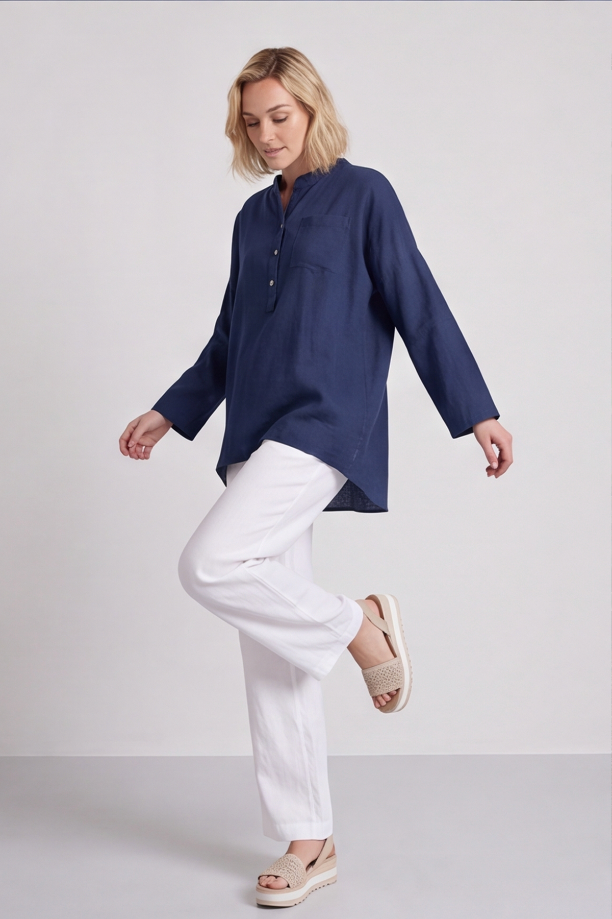 Adrielle Linen Shirt Navy