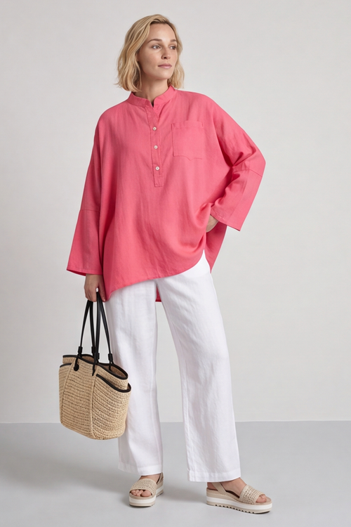 Adrielle Linen Shirt Hot Pink - Image 2