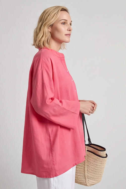 Adrielle Linen Shirt Hot Pink - Image 4