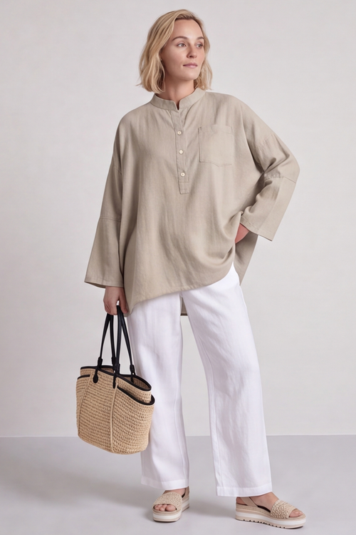 Adrielle Linen Shirt Stone - Image 6