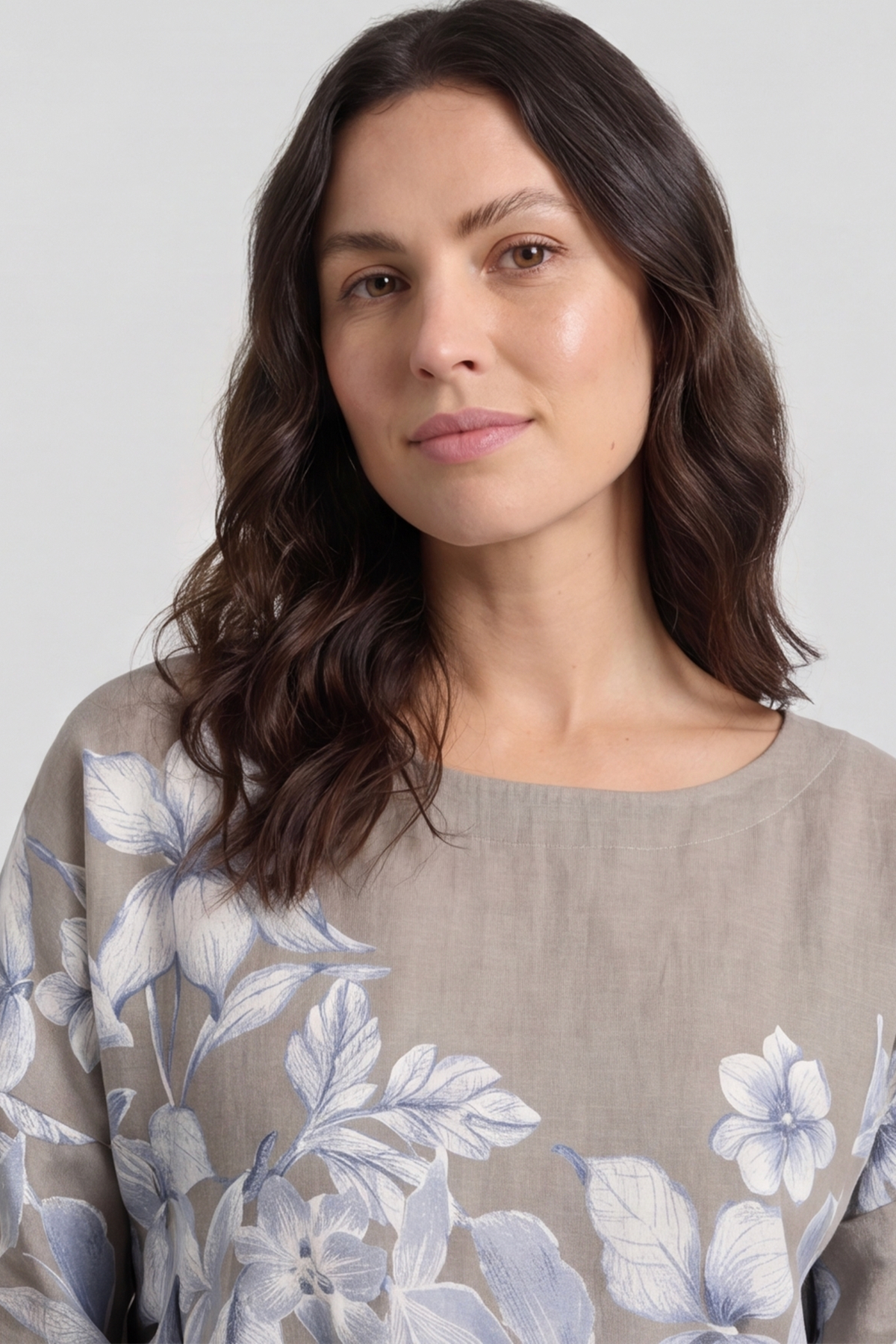 Paitlyn Print Cotton Top Mocha