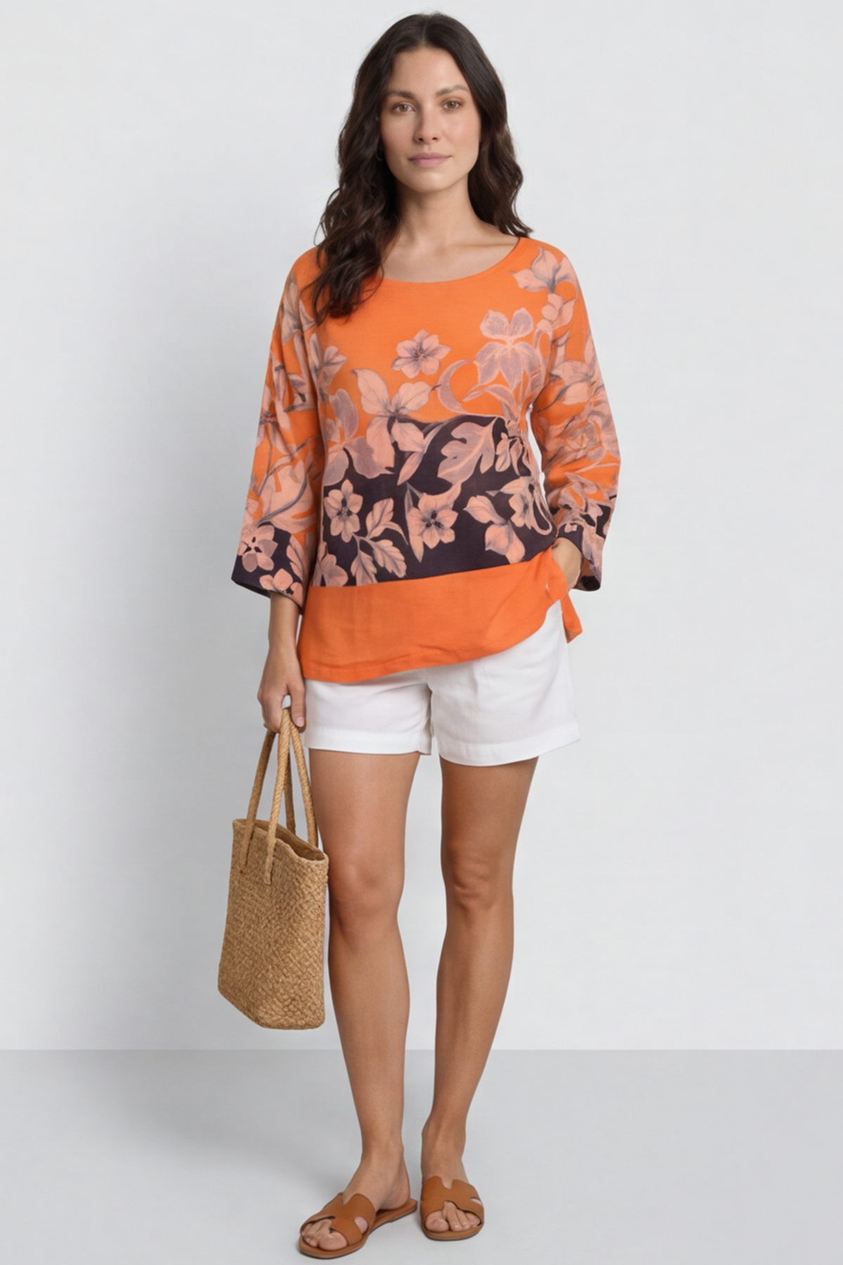 Paitlyn Print Cotton Top Orange