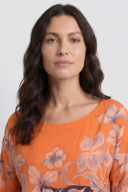 Paitlyn Print Cotton Top Orange - Image 3