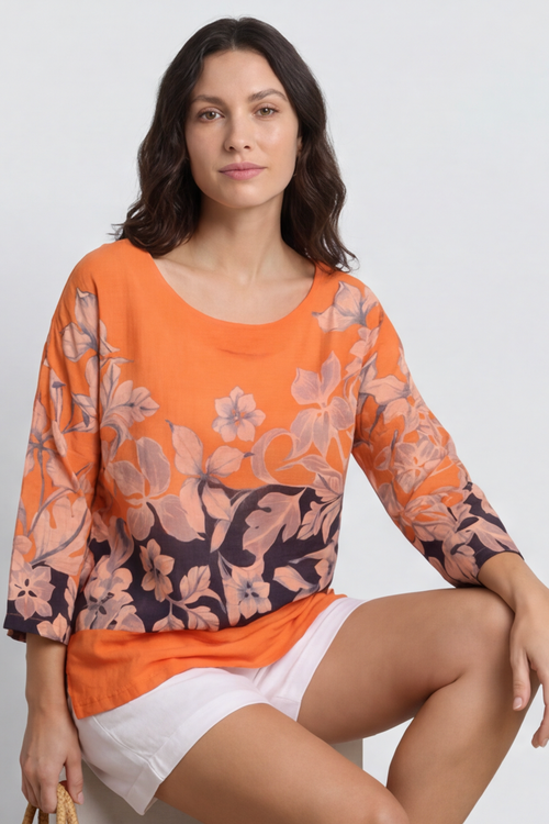 Paitlyn Print Cotton Top Orange - Image 1