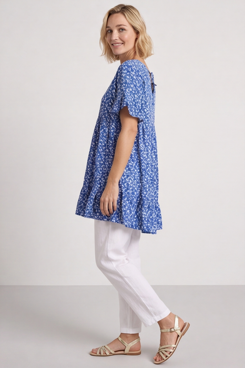 Pamber Ditsy Print Tunic Cobalt - Image 2