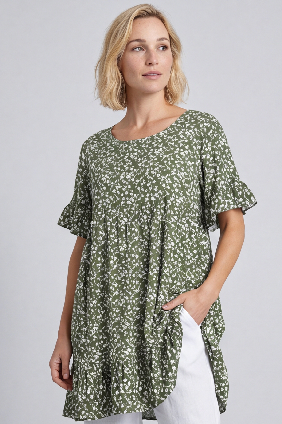 Pamber Ditsy Print Tunic Khaki
