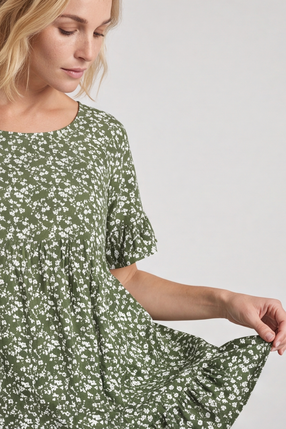 Pamber Ditsy Print Tunic Khaki