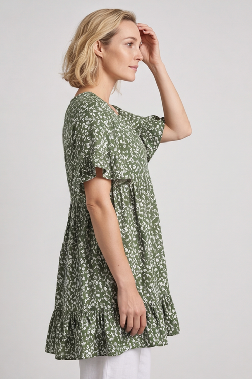 Pamber Ditsy Print Tunic Khaki - Image 3