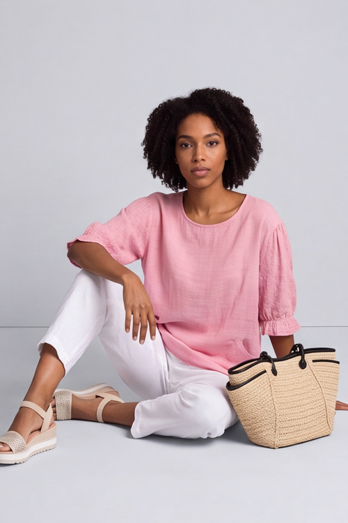 Ariana Cotton Tunic Top Baby Pink - Image 6