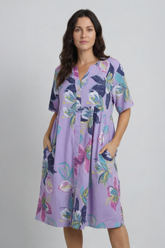 Penny Print Linen Dress Purple