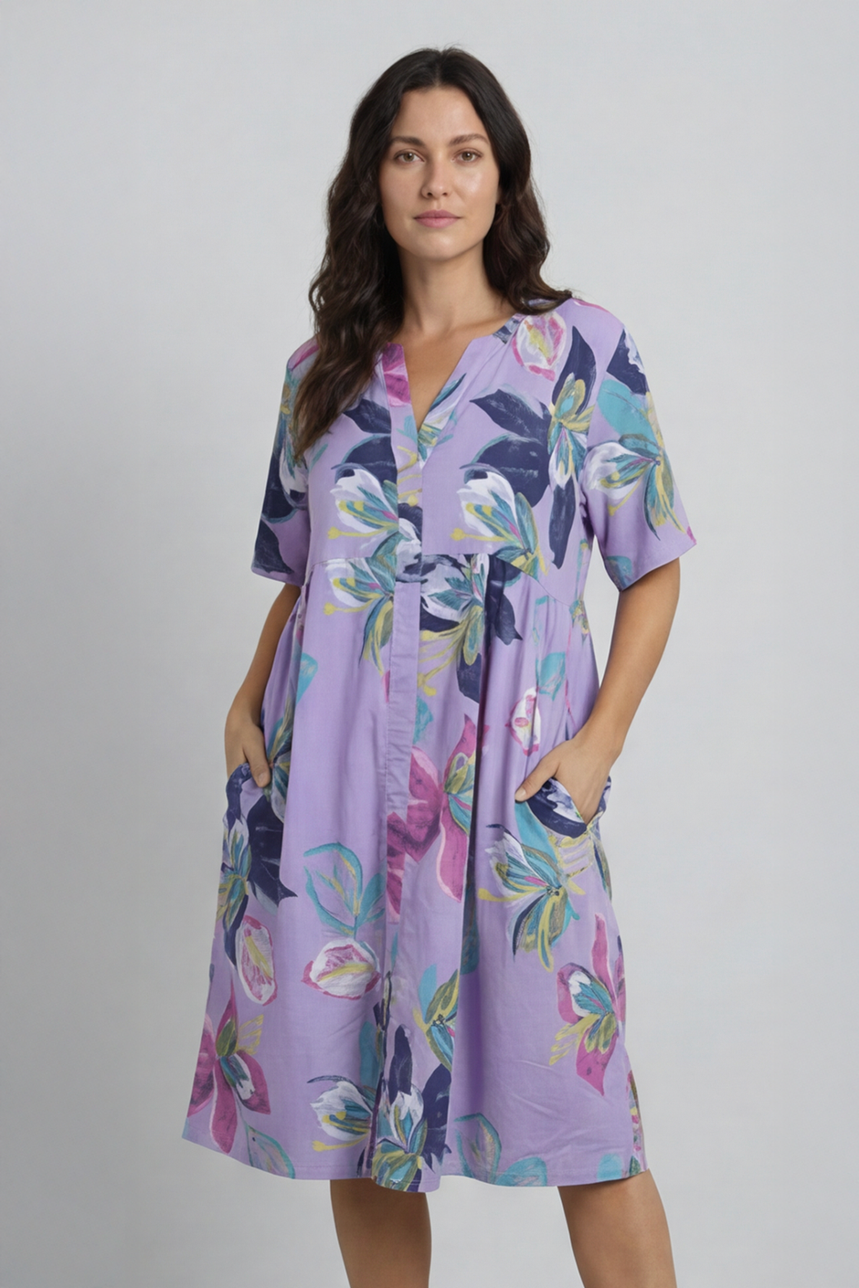 Penny Print Linen Dress Purple