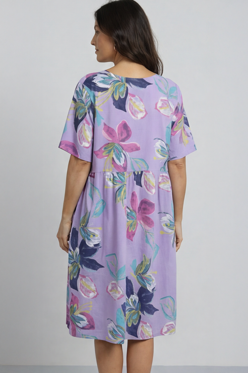 Penny Print Linen Dress Purple - Image 2