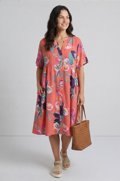 Penny Print Linen Dress Coral