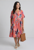 Penny Print Linen Dress Coral