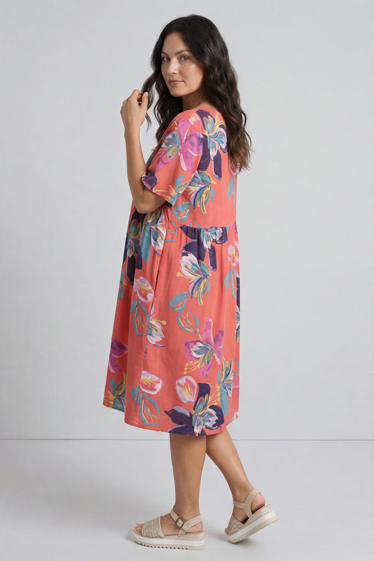 Penny Print Linen Dress Coral