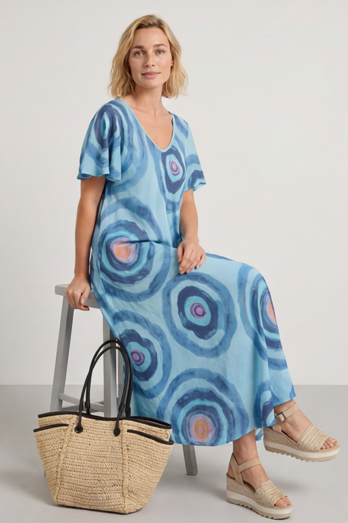 Philomena Circle Print Dress Blue