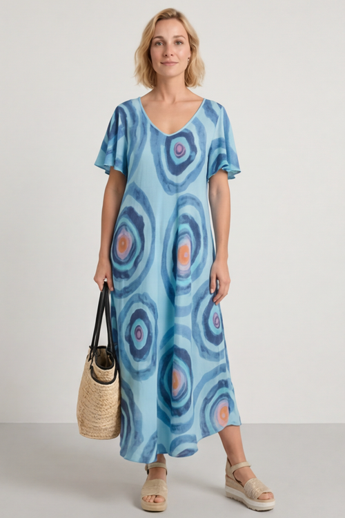 Philomena Circle Print Dress Blue - Image 3